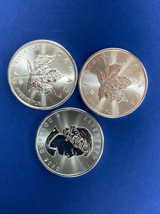 3 Monedas Plata Hoja Arce Canadá 1 oz 2022