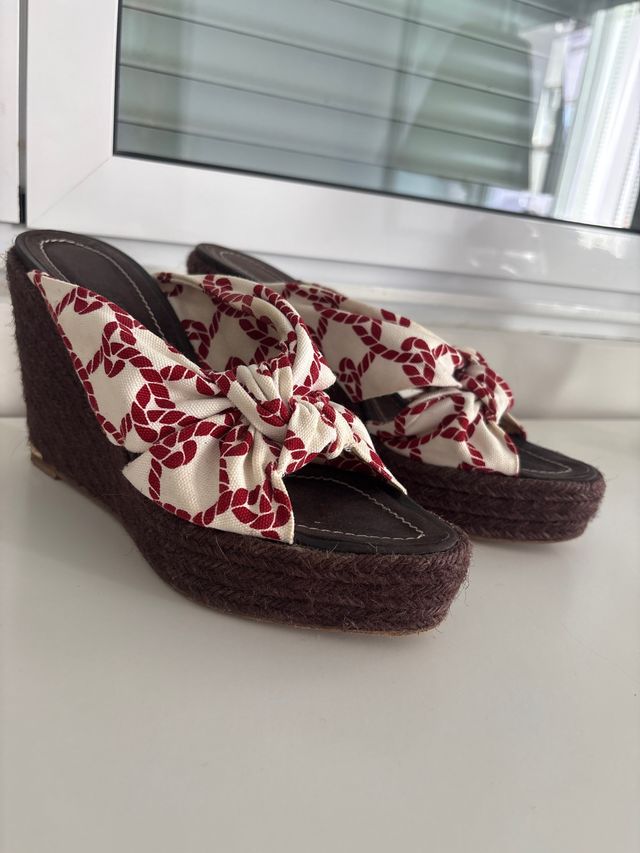 Alpargatas Loewe Cuña Marrón Tela Marinera