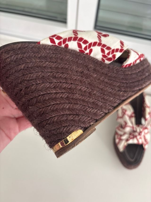 Alpargatas Loewe Cuña Marrón Tela Marinera