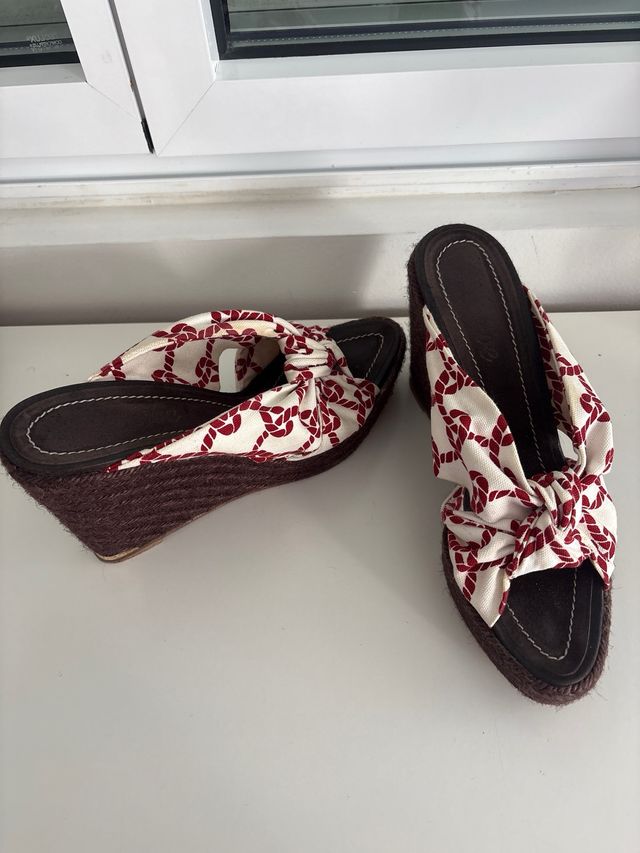 Alpargatas Loewe Cuña Marrón Tela Marinera