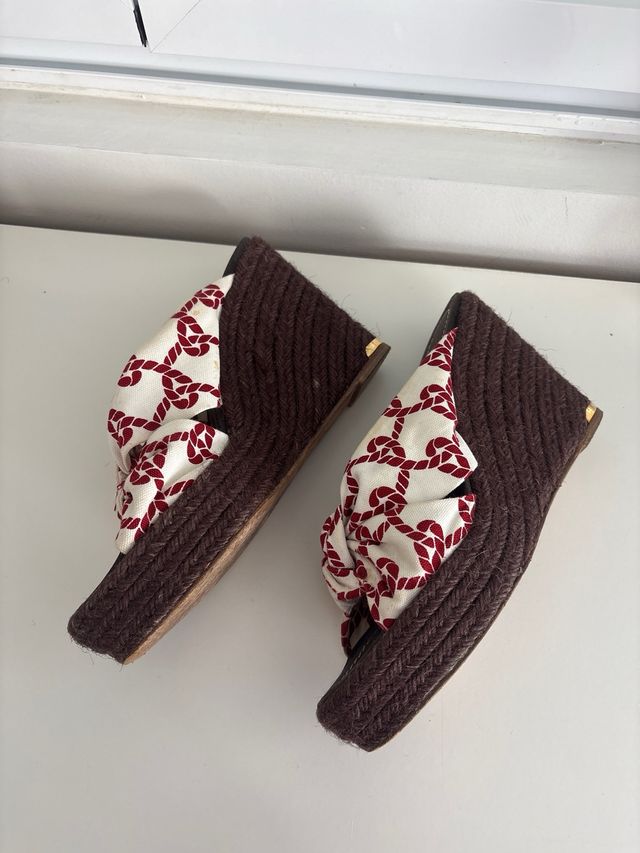 Alpargatas Loewe Cuña Marrón Tela Marinera