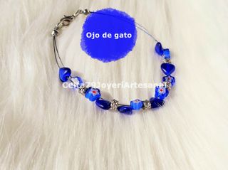 Pulsera Ojo de Gato Azul Flores Murano