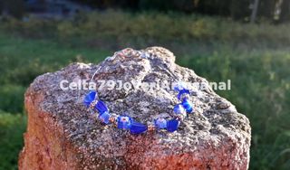 Pulsera Ojo de Gato Azul Flores Murano