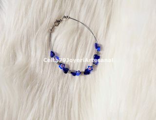 Pulsera Ojo de Gato Azul Flores Murano