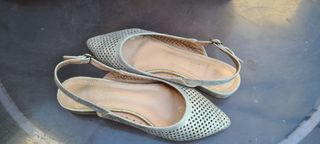 Zapatos beige-dorados mujer cómodos tacón bajo