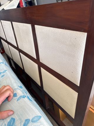 Cabecero de cama madera y tela beige