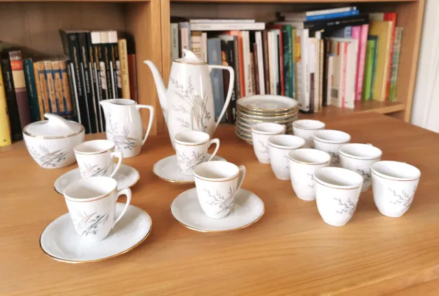 Juego de café porcelana blanco y oro