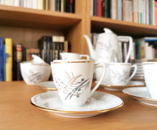 Juego de café porcelana blanco y oro