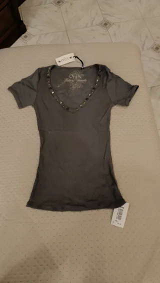 Maglietta Onyx grigia con perline taglia L