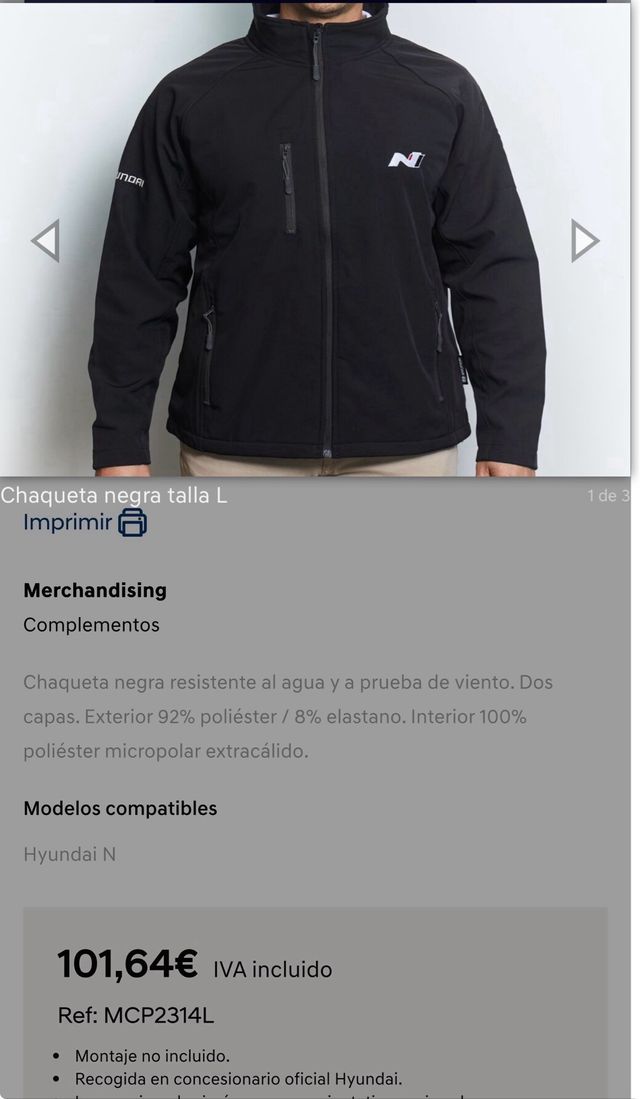 Chaqueta Hyundai N Talla S Negra