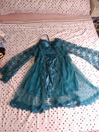 Camisón de encaje verde azulado talla única