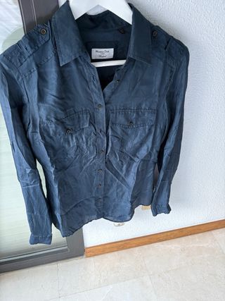 Camisa seda azul Massimo Dutti T.38