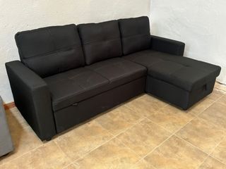SOFA CHAISELONGUE CAMA NEGRO ANTIMANCHAS 215cm