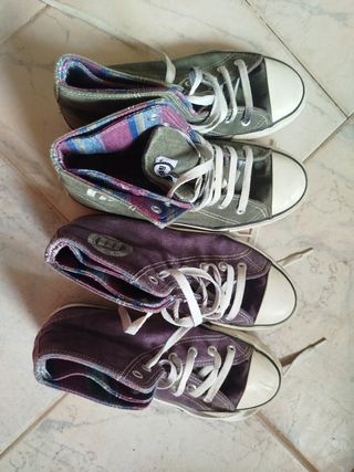 Zapatillas altas tipo Converse moradas y verdes