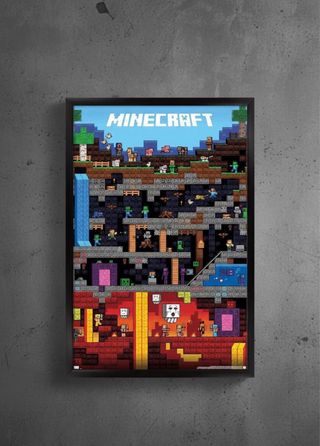 Poster Minecraft Caverne e Nether con cornice A4
