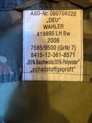Chaqueta Militar Alemana Bundeswehr Talla L
