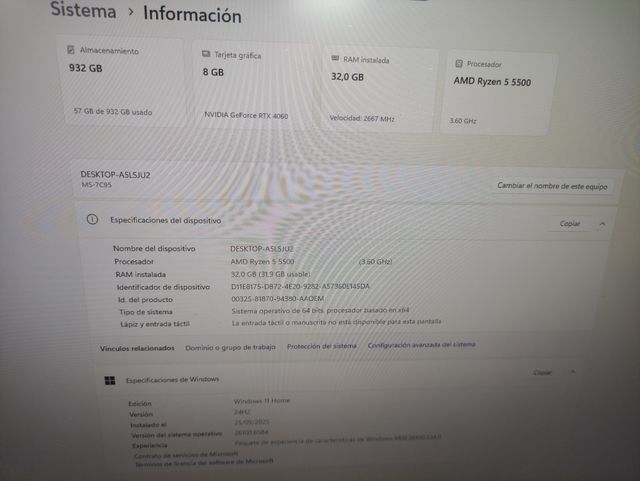 Pc gamer Ryzen 5 5500, RTX 4060 8gb, RAM 32gb