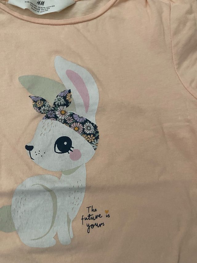 Camiseta niña H&M conejo flores Talla 8-10 años