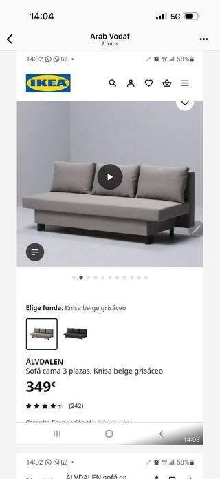 Sofá cama gris tela casi nuevo