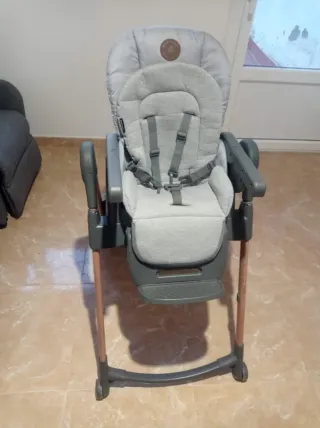 Trona bebé gris y madera