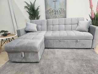 Sofá Cama Chaise Longue Gris con Arcón