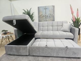Sofá Cama Chaise Longue Gris con Arcón