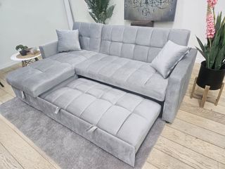 Sofá Cama Chaise Longue Gris con Arcón
