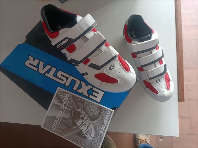 Zapatillas Ciclismo Exustar Mujer Blancas/Rojas