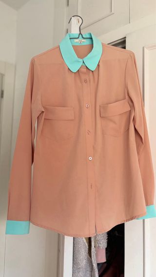 Camisa Kling talla 2 Nude y Turquesa
