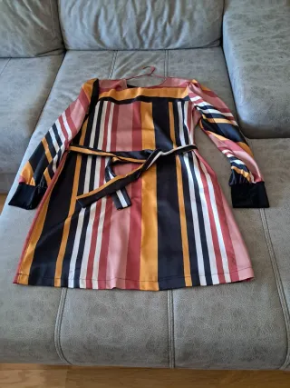 Vestido Forrado Manga Larga Rayas