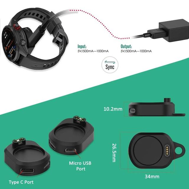 Adaptador y Cable USB para Reloj Garmin y +