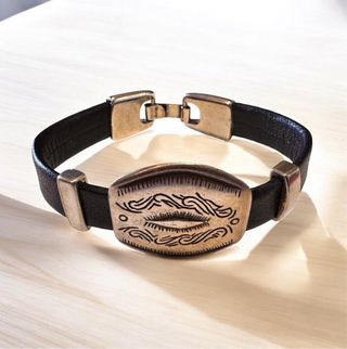 Pulsera Cuero y Zamak Baño Plata