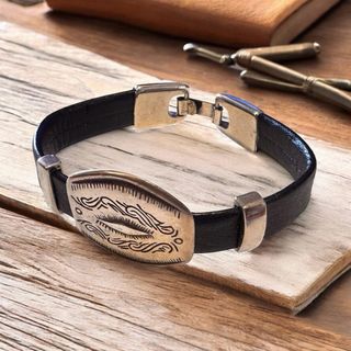 Pulsera Cuero y Zamak Baño Plata