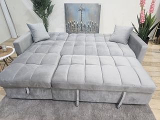 Sofá Cama Chaise Longue Gris con Arcón