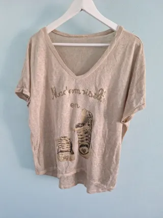 Camiseta beige manga corta Mademoiselle