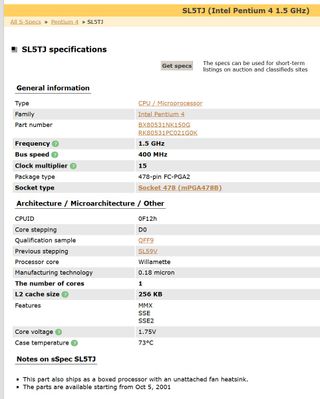 Intel Pentium 4 (1.5GHz) SLSTJ