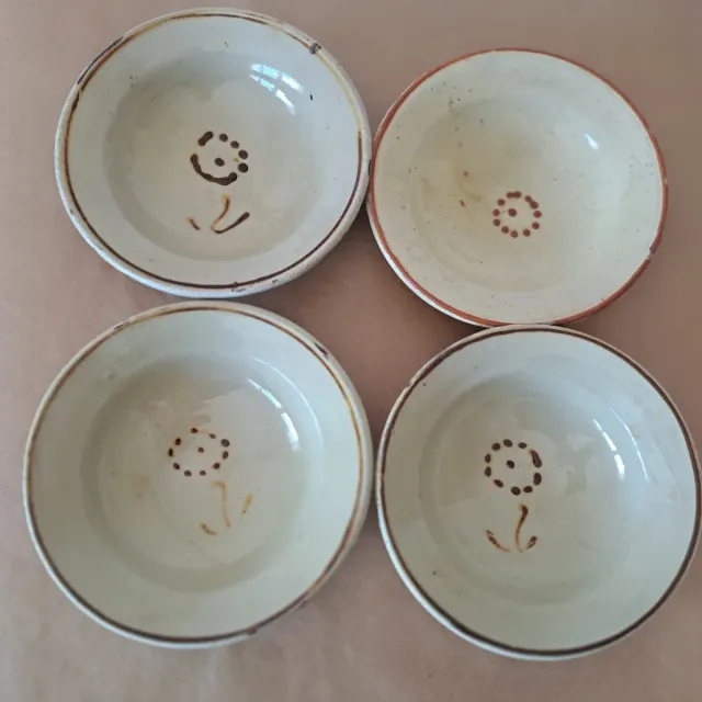 4 Cuencos Cerámica Decorados Flor