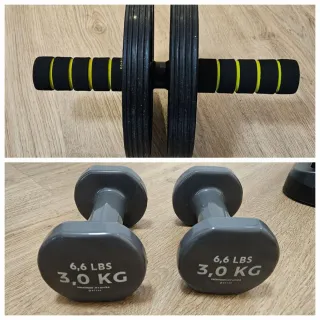 Rodillo Abdominales + Mancuernas 3kg