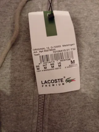 Sudadera con cremallera Lacoste Gris con etiqueta