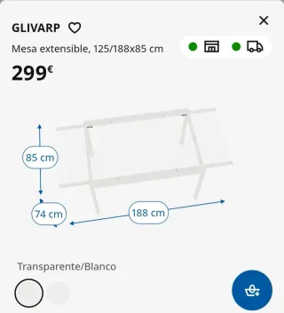Mesa extensible GLIVARP Ikea Cristal