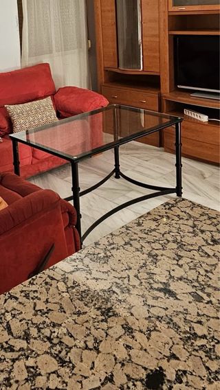 Mesa de comedor cristal y metal negra