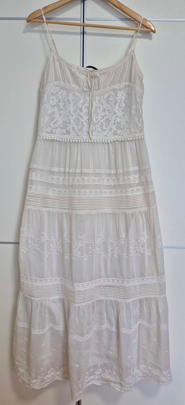 Vestido Massimo Dutti Blanco Boho Largo