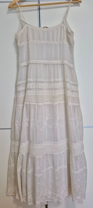 Vestido Massimo Dutti Blanco Boho Largo