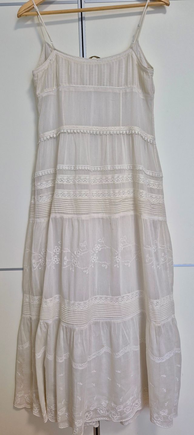 Vestido Massimo Dutti Blanco Boho Largo