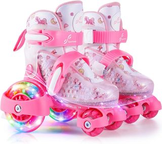 NUEVO PATINES RUEDA CON LUCES INFANTIL ROSA 26-29