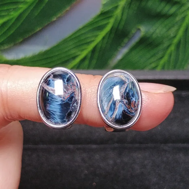 Pendientes Plata Pietersite Azul Ovalados