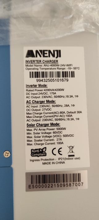 Inverter Fotovoltaico ANENJI 4200W 24V WiFi 2025