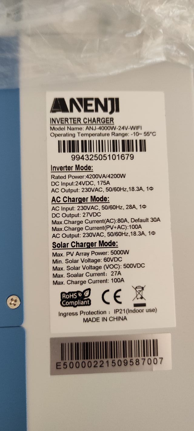 Inverter Fotovoltaico ANENJI 4200W 24V WiFi 2025