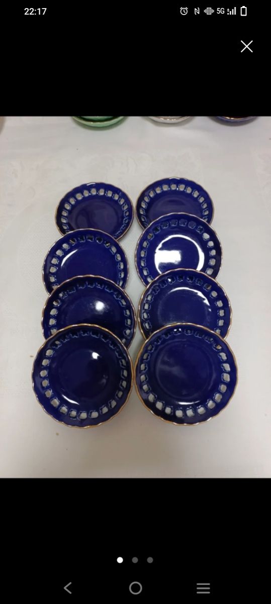 ✨8 platillos de pan cerámica azul y oro