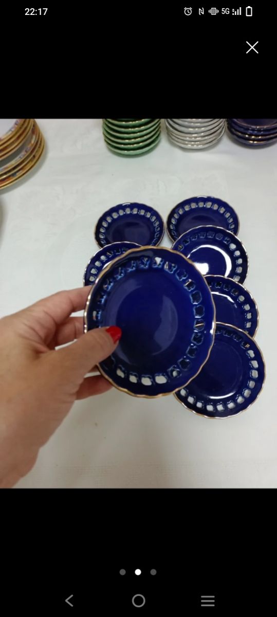 ✨8 platillos de pan cerámica azul y oro